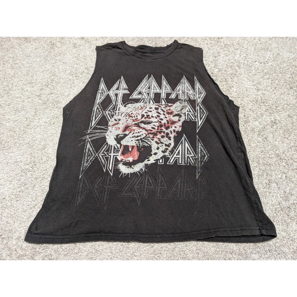 Def Leppard Tank Top Mens Medium Black Leopard Graphic Muscle Tee Rock Shirt